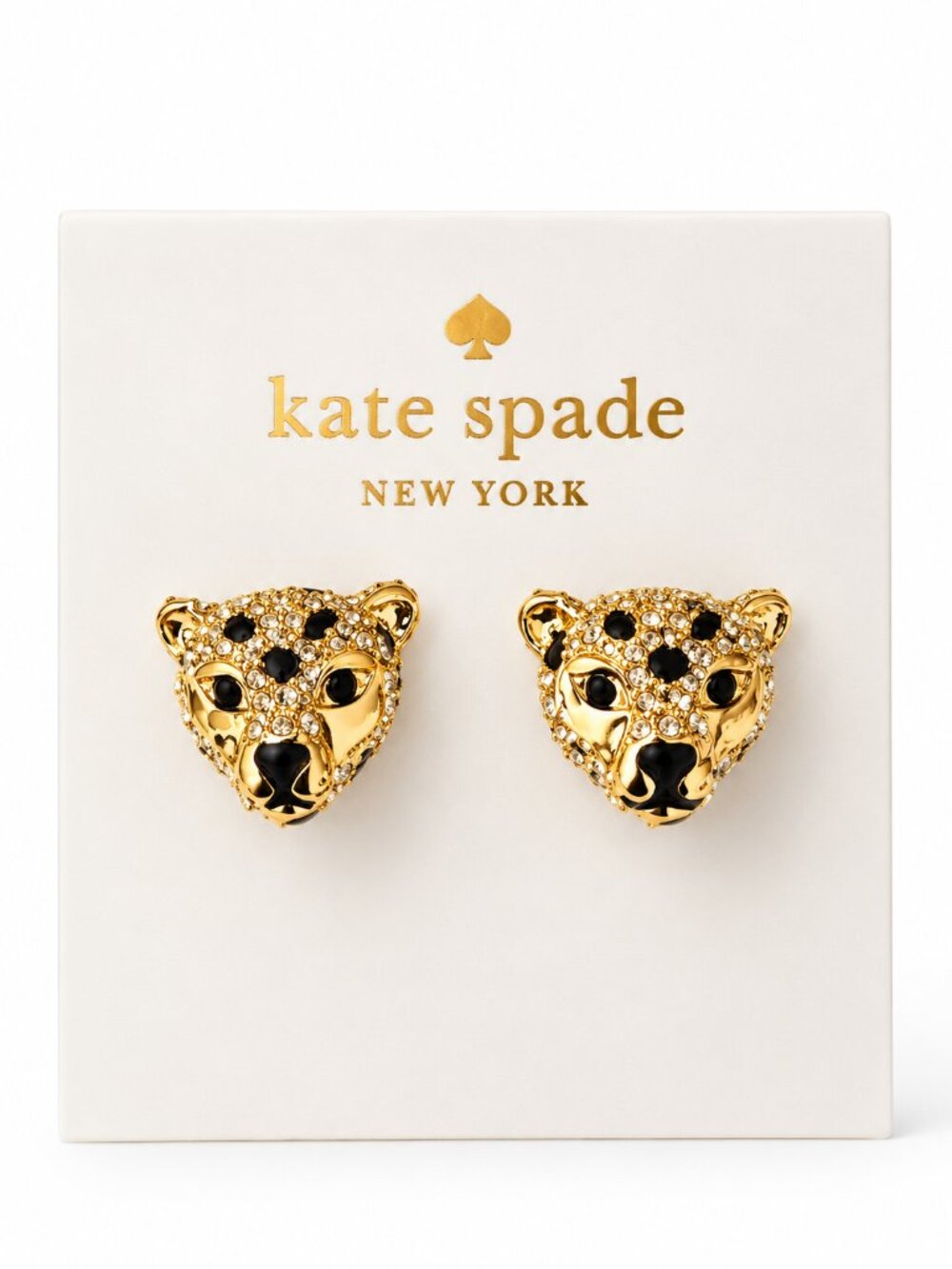 Kate Spade New York Run Wild Leopard Head Stud Earrings NWT Gold Tone